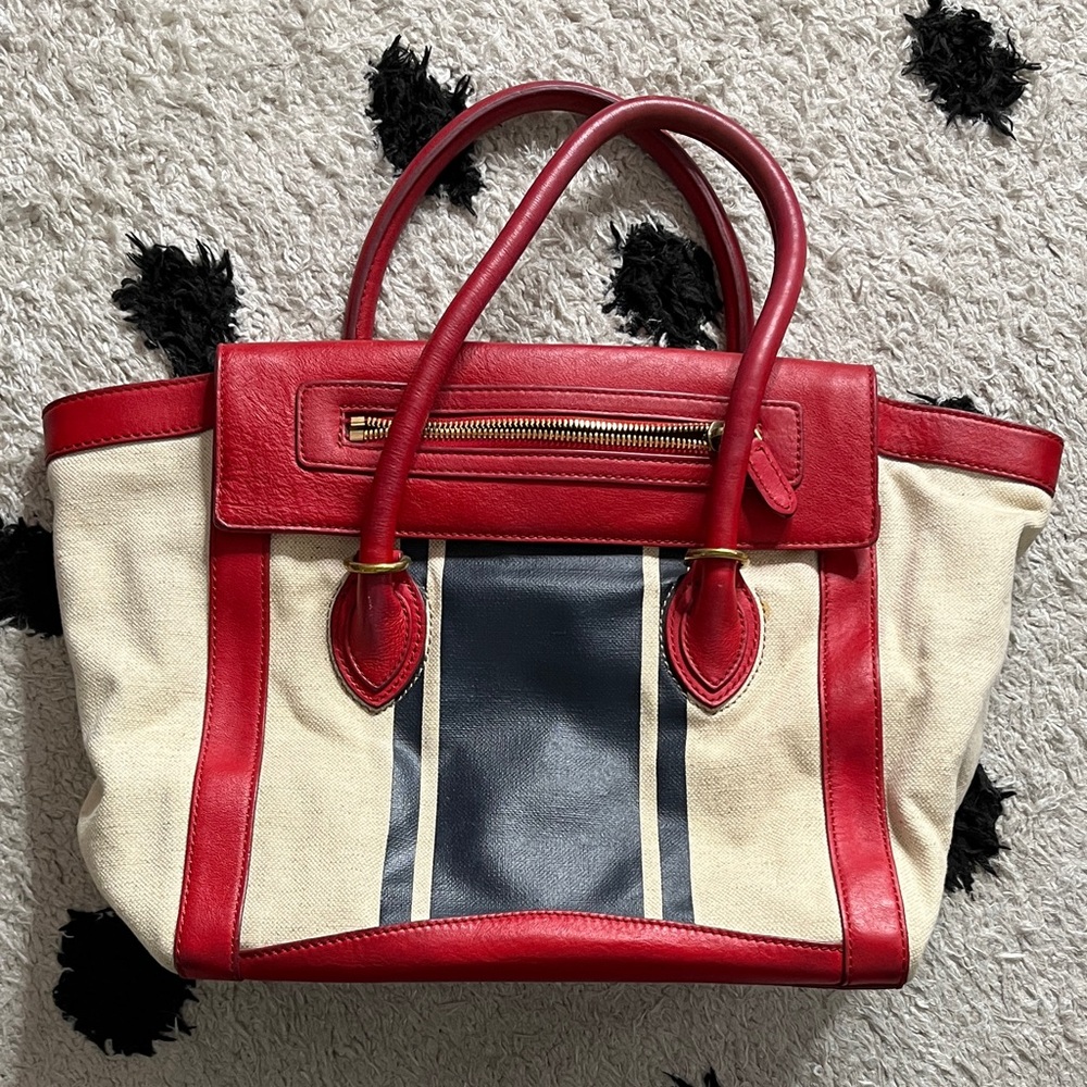 J. Crew Red and Cream Tote Bag